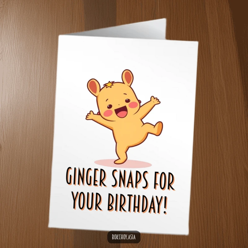 Funny Free Printable Birthday Card: An excited ginger character doing a cartwheel with energy, wishing a happy birthday.