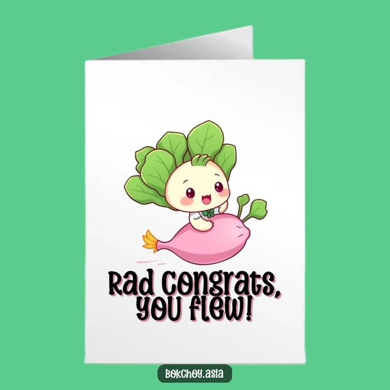 Free Printable Congratulations Card: Bok Choy Flying Funny Downloadable Gift