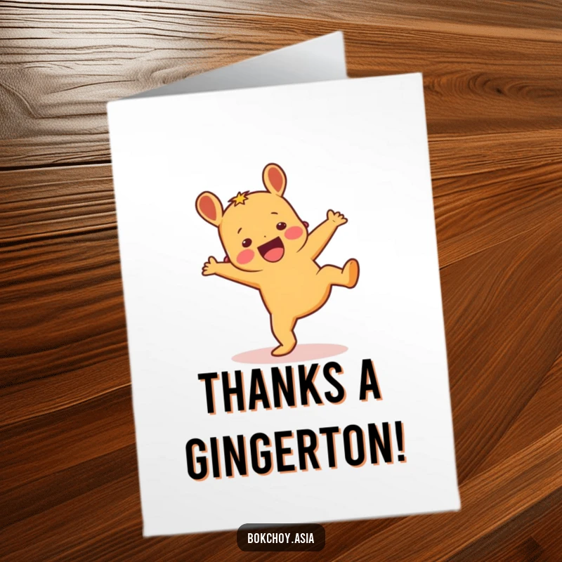 Funny Free Printable Thank You Card: An excited ginger character doing a cartwheel, sending thanks with energy.