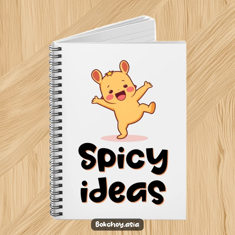 Funny ginger root character doing a cartwheel, a lively and humorous design for a notebook cover.