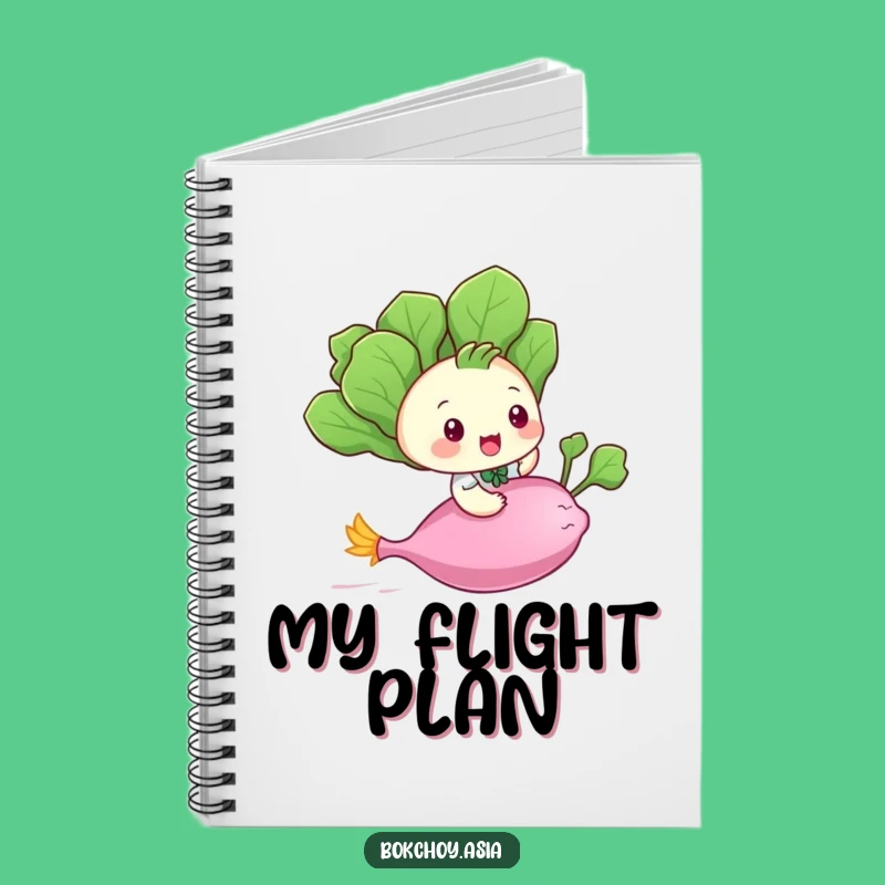 Funny Bok Choy Flying Notebook - Jot Down Adventures with this Playful Veggie